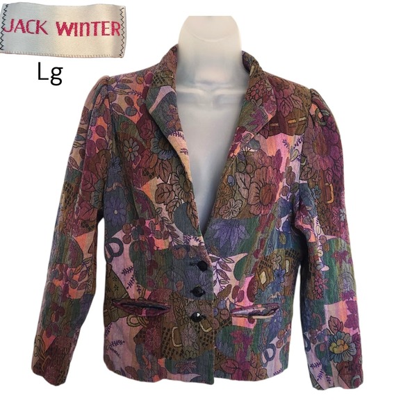 Blazer Jackets & Blazers - VTG Jack Winter Tapestry Blazer Jacket Floral Multicolor Boho Artsy Women's Lg